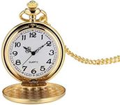 I-MART Smooth Vintage Pocket Watch with Chain (Gold), Gold, Medium