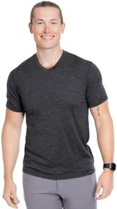 Woolly Clothing Co Men's Merino Wool V-Neck Hiking and Travel T-Shirt,Charcoal,Large