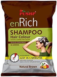 Pushp enRich Hair Colour Shampoo | Hair Dye Shampoo | Hair Colour Shampoo for Women and Men | Shampoo Based Hair Colour | Color Shampoo | Best Instant Hair Color Shampoo India Natural Brown (Pack of 10) , No Ammonia, 100% Gray Coverage