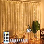 HOESOE Curtain Lights, Fairy Lights for Bedroom,300LED Hanging Lights String, USB Twinkle Lights with Remote and Timer,Backdrop Lights for Wedding Party Patio Garden Home Decor (Warm White)