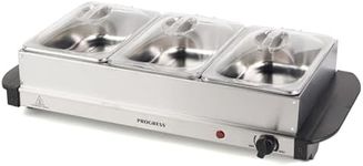 Progress EK3664P Electric Buffet Server - 3 Pan Hot Plate, 3 x 1.5L Removable Sections And Lids, Food Warmer Tray, 200W Portable Chafing Dish, Adjustable Temperature, Bain Marie, Catering Serving Tray