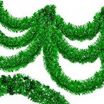 The Decor Affair 33 Ft Long Tinsel Garland Christmas Decoration, Thick and Thin Metallic Streamers Holiday Christmas Tree Decorations for Outdoor Indoor Home Xmas Party Supplies Decorations (Green)