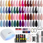 MEFA Gel Nail Polish Kit with 48W Nail Dryer, 32 Colors Nude Pink Gray Gel Nail Polish Set with Base and Matte/Glossy/Glitter Top Coat Nail Art Decorations Manicure Tools DIY Salon Home Gifts