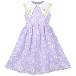 Sunny Fashion Girls Dress Purple Daisy Flower Plaid Sleeveless Casual Cotton Age 6 Years