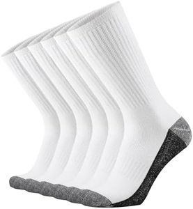 KMM Men Cotton Full Thick Cushion Crew Socks Moisture Control Heavy Duty Work Boot Warm Thermal Wicking Sweat Anti Blisters(White Black L)