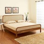 SMAART CRAAFTS Rattan Solid Mango Wood Queen Size Bed - Without Storage Cot - Honey Teak Finish - Mattress Size: 60 x 78 Inches - Palang for Bedroom or Hotel Furniture