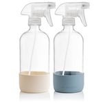 Vine Creations Clear Glass Spray Bottles with Silicone Sleeve, 16oz Refillable Empty Bottle for Cleaning Solutions, Water Sprayer, Essential Oils, Plants Mister, 2 Pack (Dusty Blue & Cream White)