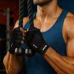XTRIM Men Gym Gloves, Black - Non Slip Grip Training Gloves with Padded Palm & Wrist Support - Nylon Cotton Blend Hand Gloves for Gym Workout, Weightlifting, Dumbbells & Home Fitness Equipment, Large