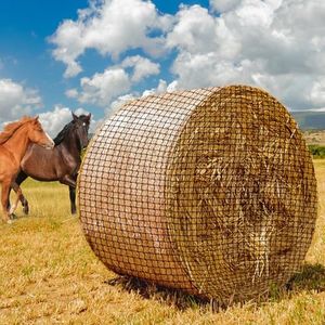 MIYABALA Round Bale Hay Net for Horses,5x5 Feet Knotless Slow Feed Hay Net Feeder for Livestocks,Heavy Gauge Large Hay Net for Horses, Cattle, Sheep in Farms and Pastures