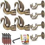 JKC Zinc Alloy Golden Peacock Curtain Brackets and Holder with Ancient Look for 1 Inch Pipe | Curtain Rod Holder and Curtain Holders Brackets for Home Decor | E-Book Included | Brackets-4 Holders-4