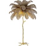 Psfghvz Natural Ostrich Feather Floor Lamp, Resin Feather Standing Lamp, Simple Modern Bedroom and Living Room Standing Lamp, Golden Lamp Body, Dimmable with E14 LED Bulb, Camel, 60cm