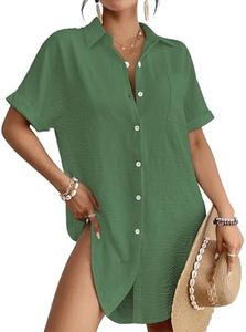 Bsubseach Women Swimsuit Coverup Shirt Dress Button Down Bathing Suit Cover Up Beach Vacation Outfits Green M