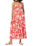 The Drop Women's Tavia Tie-Front Tiered Maxi Dress, Tomato Red Foliage Print, M