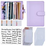 A6 Cash Envelopes Binder Wallet, PU Leather Budget Planner Notebook with 12Pcs Zipper Pockets, 12Pcs Expense Tracker, Purple Coupon Organizer Lose Leaf Cash Binder for Budgeting