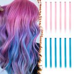 BARSDAR Colored Hair Extensions Clip in - 22 Inch 12 PCs Highlights Pink and Blue Clip in Hair Extensions Straight Synthetic Clip in Hairpieces for Women Halloween Christmas Costume - Pink & Blue