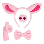4Pcs Pig Costume Set Pig Ears Headband Pig Tail Nose Bow Tie Pig for Party Decoration Pink