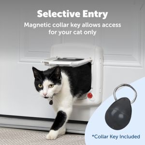 PetSafe Magnetic 4-Way Locking Cat Flap – Selective Entry, White/Woodgrain