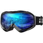 OutdoorMaster OTG Ski Goggles - Over Glasses Ski/Snowboard Goggles for Men, Women & Youth - 100% UV Protection (Black Frame + VLT 15.6% Blue Lens)