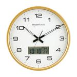 Amazon Basics 12.5 Inch Large Analog Digital Wall Clock with LCD Display | Day Date Month Temperature | Silent Sweep Quartz Movement | Clear Bold Numbers | Dual Battery Operated (White)