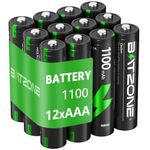 BATZONE Rechargeable AAA Batteries 12 Piece, 1200 Tech Mignon AAA Batteries, Ni-MH 1100mAh AAA Battery, Low Self-Discharge 1.2V AAA Battery, with 2 x Battery Protection Boxes