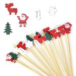 Christmas Cocktail Sticks, KITERI 200 Pcs Sandwich Cocktail Picks Canape Sticks Fruits Bamboo Toothpicks Snowflake Fruit Sticks Food Garnish Skewers for Drinks Appetizers Xmas Party Supplies Favors