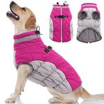 OUOBOB Dog Coat, Winter Dog Coats for Medium Dogs, Fleece Dog Vest with Harness Built in, Dog Cold Weather Coats, Waterproof Dog Snowsuit, Dog Winter Jacket Windproof, Dog Puffer Jacket Rose Red M