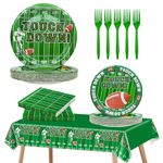 LMJUNZZ 121PCS Super Bowl Football Party Supplies Set, Serves 30 Guests Including Football Paper Plates, Dessert Plates, Napkins, Forks, and Tablecloth, for Football Themed Party Decoration