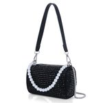 DOSYSO Crossbody sling Bag with Chain strap side Bag Evening Clutch Pearl Handle Designer Handbags for Women Stylish Latest Girls Ladies Stone Purse for Party Wedding (BLACK)