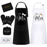 Mr & Mrs Aprons Valentines Day Gift Set for Couple - Wedding Anniversary for Couple, Friend, Engagement Gifts for Women, Bridal Shower Gift for Bride with Dish Towel, Oven Mitts & Pot Holder, Black,