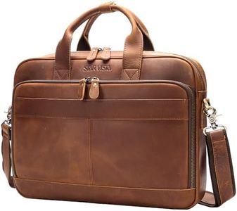 STAR VISTA Siro 15.6" Slim Laptop Messenger Bag, Full Grain Leather Briefcase, YKK Zippers, Brass Hardware, Red Brown