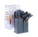 Generic 19 Pcs Silicone Kitchen Utensils Set Heat Resistant, Non-Stick Cooking Tool with Wooden Handle (Grey)