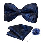 DiBanGu Black and Blue Mens Bow Tie Pretied Bow Tie Set with Lpale Pin Pocket Square Cufflinks Silk Bussiness Party Bow Ties