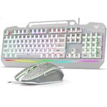 AULA T102 Gaming Keyboard and Mouse Combo | RGB Backlit Membrane Keyboard and Gaming Mouse | Wired Gaming Keyboard & Mouse Set for Windows PC Gamers (Silver Panel | White Keycaps)