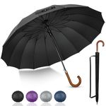 ZOMAKE Large Stick Umbrella Wooden Handle 55 Inch - Automatic Classic Golf Umbrellas Windproof 16 Rids - Business Umbrella J Handle for Walking, Grand Parapluie for Men Wemen(Black)