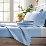 Bamboo Bay Luxury Bamboo Sheets Queen Size - 4 Piece Ultra Soft Cooling Sheets for Hot Sleepers - 100% Organic Bamboo Queen Sheet Set Fits Up to 16" Deep Pocket - Eco Friendly - Queen - Light Blue