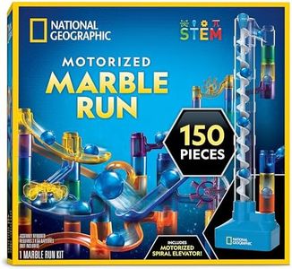 National Geographic Marble Run with Motorized Elevator - 150-Piece Marble Maze Kit with Motorized Spiral Lift, 30 Marbles, Storage Bag & More, Perpetual Motion Machine, Marble Game, Kids Physics Toys