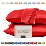 Elegant Comfort Silky and Luxurious 2-Piece Satin Pillowcase Set for Healthier Skin and Hair, Hidden Zipper Closure and Beautifully Packaged, Satin Pillowcase Set, Standard/Queen, Red