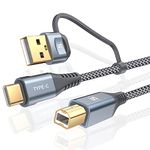 2 in 1 USB Printer Cable 10ft, sweguard USB 2.0 A/C to USB B Cable Nylon Braided High Speed Scanner Cord Compatible with Brother, HP, Canon, Lexmark, Dell, Epson, Xerox, Piano, DAC, Samsung and More