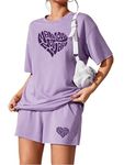 KSHS Women's Purple Cotton Printed Relaxed Night Suit Set Of Top & Shorts (Purple_Xx-Large)