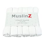 MuslinZ 6PK Baby Muslin Squares, Burp Cloths, Soft, Absorbent and Breathable 100% Cotton 70x70cm (White)