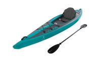 Sandbanks Style Optimal Single Full Dropstitch Inflatable Kayak 1 person High Pressure Canoe Stable V-shape Hull Includes wheeled bag, Aluminium Paddle, Double Action High Pressure Pump, Kayak Seat