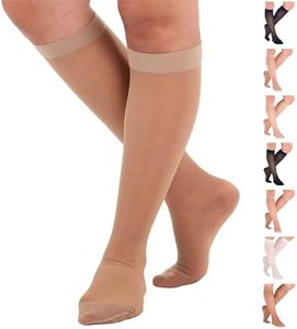 Absolute Support - Travel Compression Socks Women 15-20mmHg - Sheer Graduated Compression Knee High for Airplane Flight Travel Essentials Ladies Circulation - Natural, Small