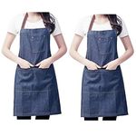 JZK 2 x Denim Jean Adjustable Kitchen Apron with Big Pockets for Women Men for Cooking BBQ Grill Cafe Waiter Bartender Chef Apron