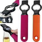 DUNLAGUE Soda Can Opener and Beer Bottle Opener Bartender with 4.2" Long Silicone Handle, Pop Top Can Tab Opener for Long Nails, Bottle Opener for Arthritic Hand and Seniors 1* Rosy 1* Orange