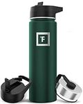 IRON °FLASK Camping & Hiking Hydration Flask, Wide Mouth, 3 Straw Lids, Stainless Steel Outdoor Water Bottle, Double Walled, Insulated Thermos, Metal Canteen - Dark Pine, 22 Oz