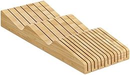 Navaris In-Drawer Knife Block - Organizer with Slots for 13 Knives - Bamboo Storage Insert for Kitchen Drawers 5 15/16" Wide x 15 3/4" Deep x 2" High