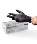 LANON 6 mil Black Nitrile Disposable Gloves, EN ISO 374 Chemical Resistant, Heavy-Duty, Mechanic, Textured Fingertips, Prowder-Free, Latex-Free, Large(Pack of 100)