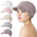 Besforta 5 Pack Soft Cancer Headwear with Brim Visor Chemo Newsboy Caps Turbans Hat Slouchy Beanie Cap for Patients Hair Loss