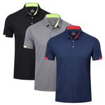 HUAKANG 3 Pack Mens Polo Shirts Short Sleeve Breathable Quick Dry Golf Polo Shirts Mens Running Sports Tee Top Gym Workout Polo T Shirts-0506-Black Grey Navy-L