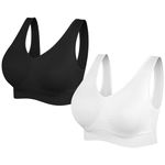 SIMIYA Comfort Bra, Womens Sports Bras Plus Size Sleep Bras for Girls in Yoga Bralette Leisure Stretch Crop Tops Vest (2 Pack (White+Black) #1, XXXL)